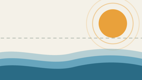 Minimalist illustration of a sun above ocean waves representing Pacific warming during El Nino