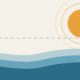 Minimalist illustration of a sun above ocean waves representing Pacific warming during El Nino