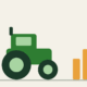 Minimalist illustration of a tractor in profile beside a bar chart falling and recovering