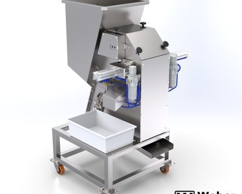Quebrador de nozes pecan pneumático da Weber Projetos, em aço inox, com cilindros de ar comprimido